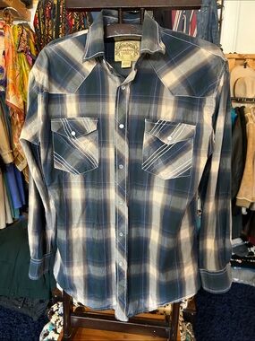 Lammles Men's Blue Plaid Western Shirt with Pearl Snaps